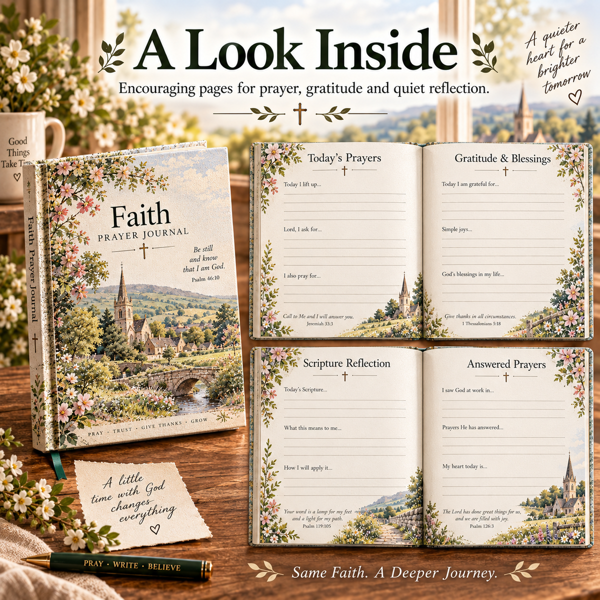 🌿Faith Prayer Journal – British Countryside Prayer, Gratitude & Reflection Journal with Scripture – Meaningful Christian Gift for Family, Friends & Church Community