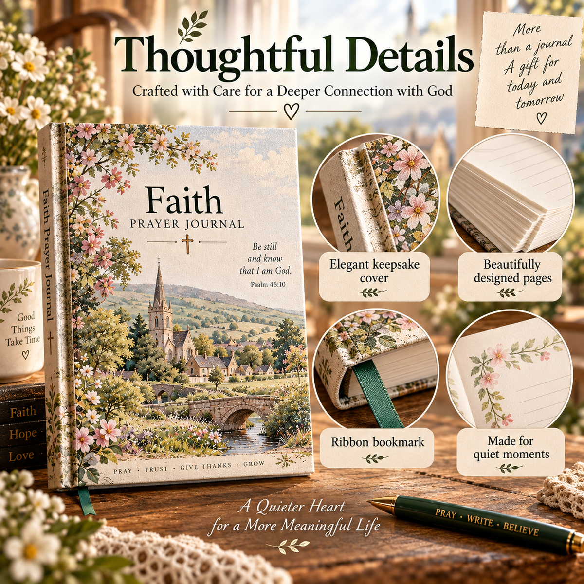 🌿Faith Prayer Journal – British Countryside Prayer, Gratitude & Reflection Journal with Scripture – Meaningful Christian Gift for Family, Friends & Church Community