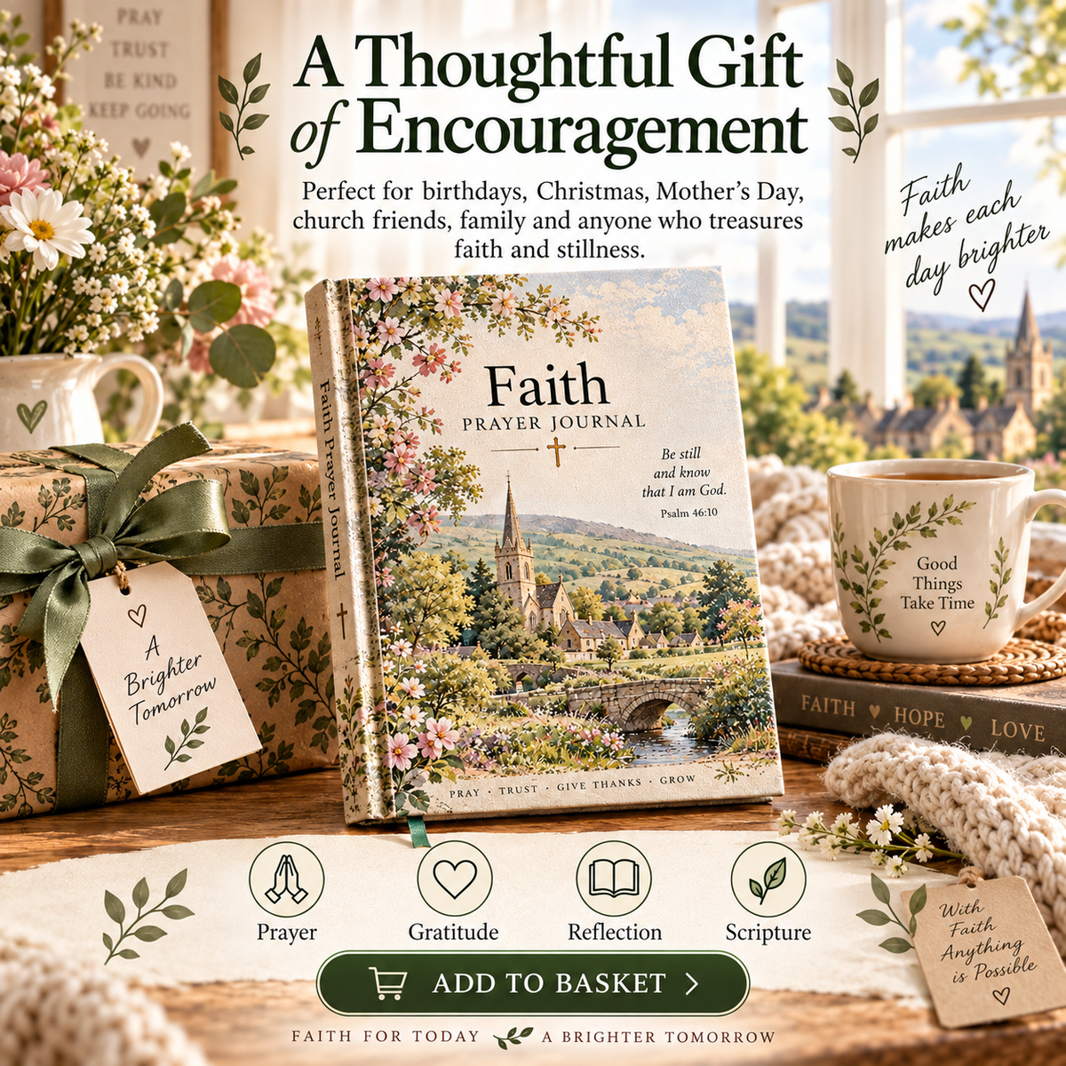 🌿Faith Prayer Journal – British Countryside Prayer, Gratitude & Reflection Journal with Scripture – Meaningful Christian Gift for Family, Friends & Church Community