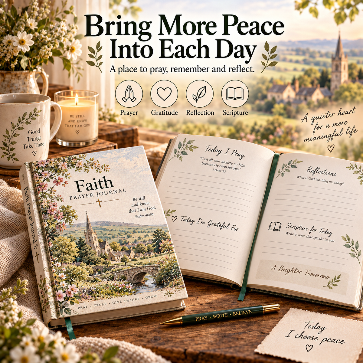 🌿Faith Prayer Journal – British Countryside Prayer, Gratitude & Reflection Journal with Scripture – Meaningful Christian Gift for Family, Friends & Church Community