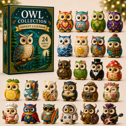 CHRISTMAS KICKOFF 49% OFF - Whimsical Owls Advent Calendar 2026 - 24-Day Festive Countdown, Acrylic Charms Blind Box - Gift For Animal Lovers