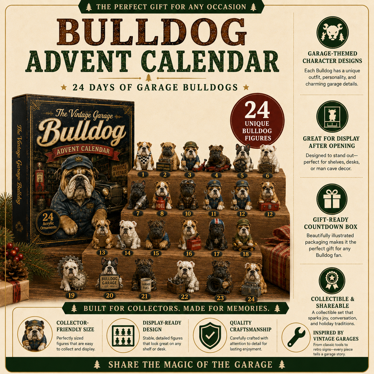 🔥49% Off Last Day -🔧 Vintage Garage Bulldog Acrylic Advent Calendar 2026 – 24 Days of Classic Bulldog Garage Surprises