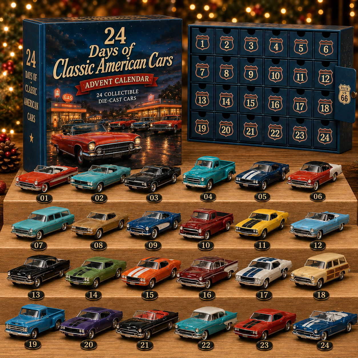 🏎️ 24 Days of Classic American Cars Advent Calendar – 24 Vintage Ride Collectibles for Car Lovers