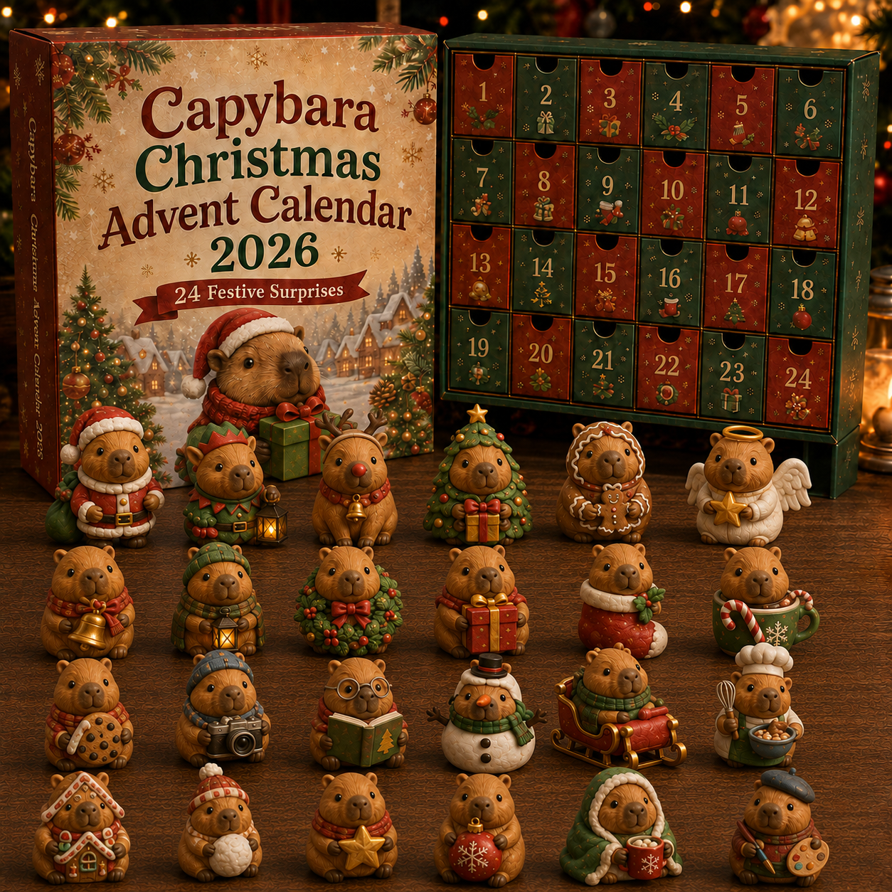 2026 Capybara Christmas Advent Calendar – 24-Day Festive Countdown with 24 Collectible Capybara Miniatures