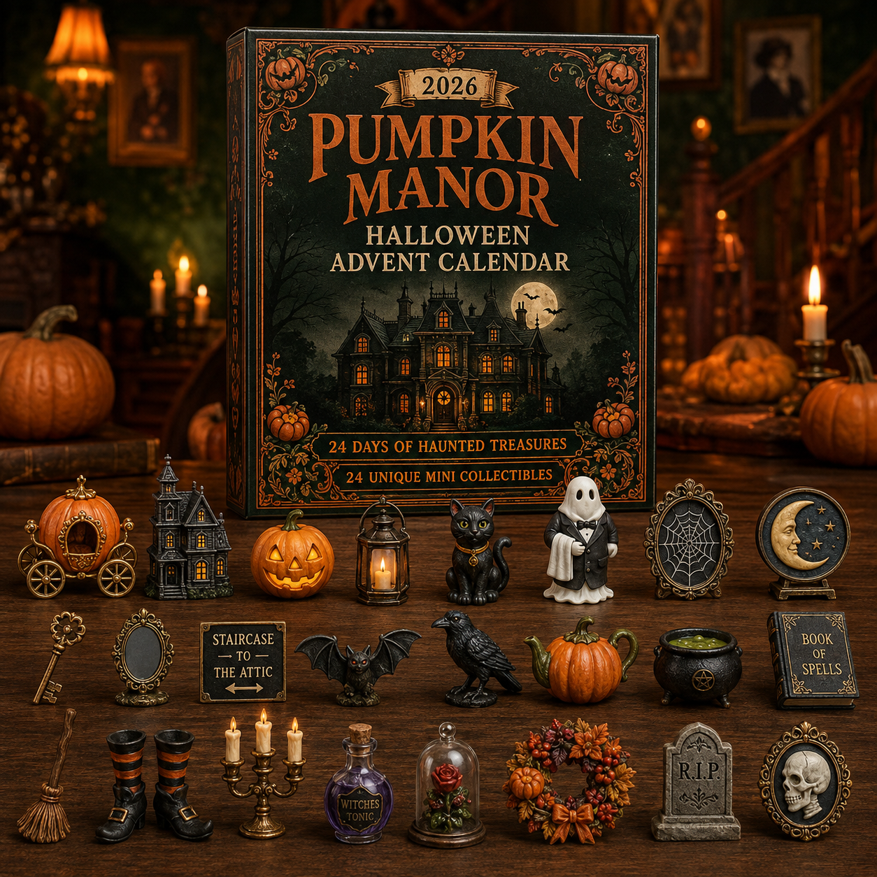 🎃 2026 Pumpkin Manor Halloween Advent Calendar – 24 Days of Haunted Treasures, Spooky Mini Collectibles & Autumn Horror Decorations 🕯️