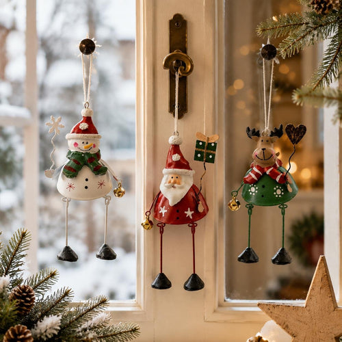 🎅 Hand-Painted Metal Dangling Leg Christmas Ornaments