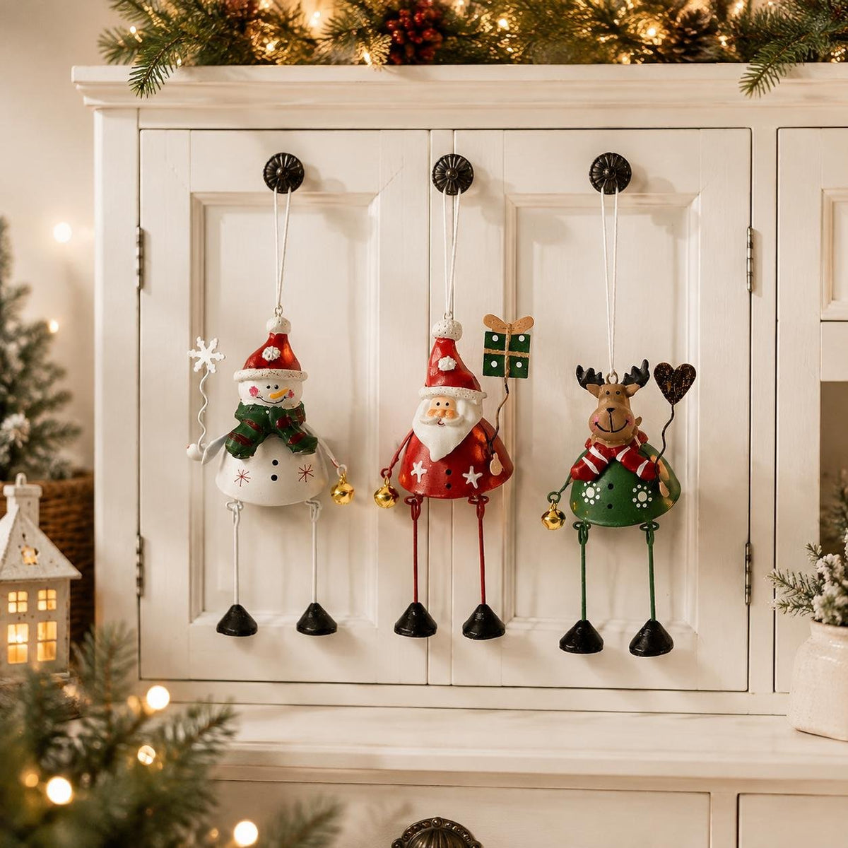 🎅 Hand-Painted Metal Dangling Leg Christmas Ornaments