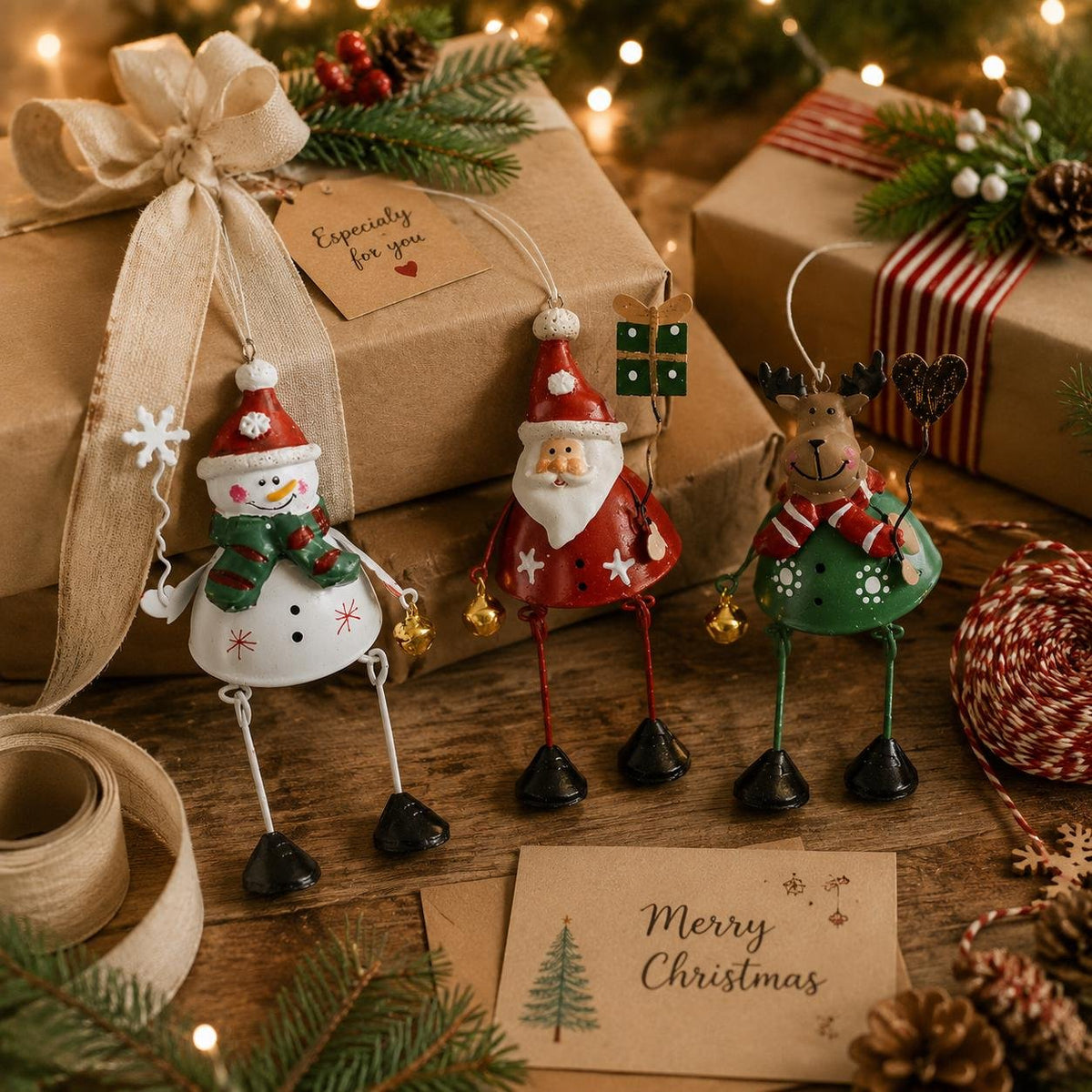🎅 Hand-Painted Metal Dangling Leg Christmas Ornaments
