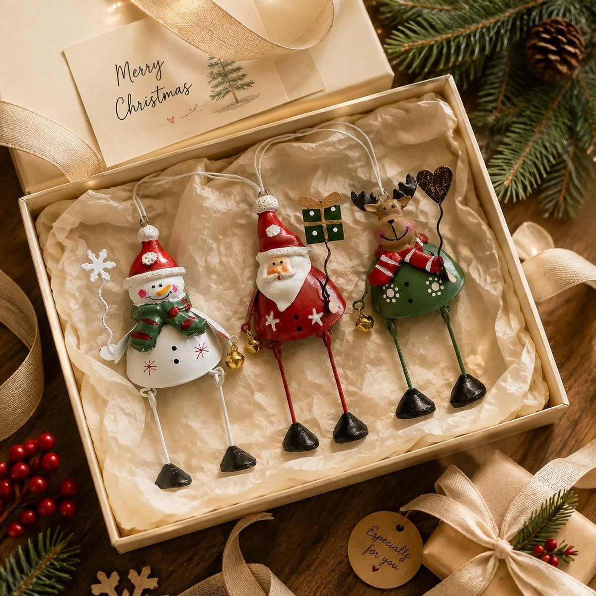 🎅 Hand-Painted Metal Dangling Leg Christmas Ornaments