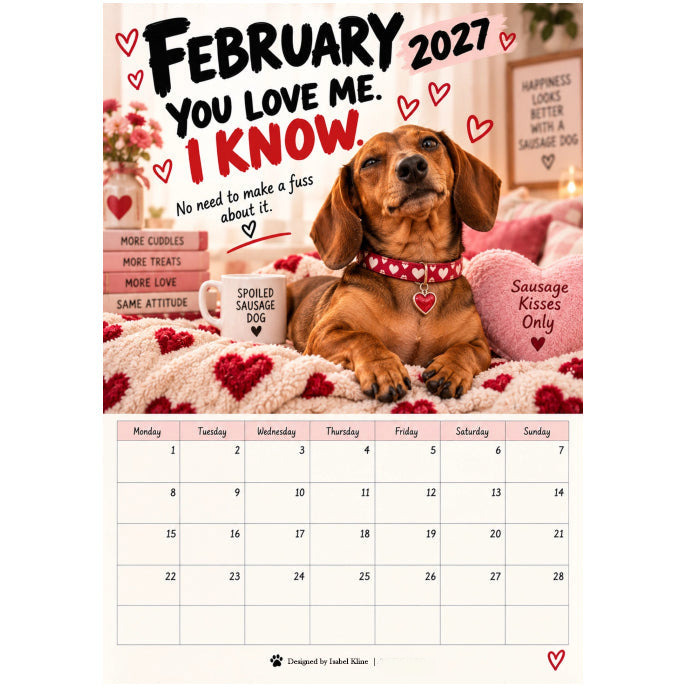2027 Funny Dachshund Wall Calendar – Sarcastic Sausage Dog Calendar, A4 Monthly Dog Lover Gift