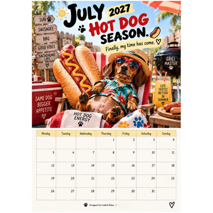 2027 Funny Dachshund Wall Calendar – Sarcastic Sausage Dog Calendar, A4 Monthly Dog Lover Gift