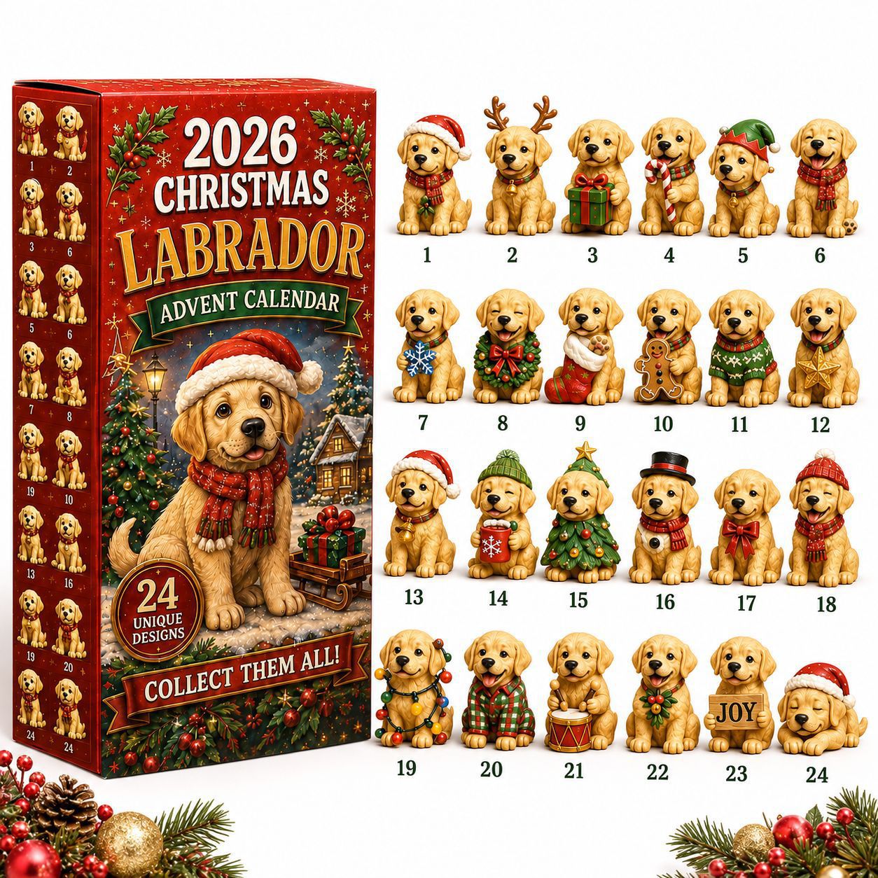 🎄2026 Mountain Forest Backpack Labrador Blind Box - 24-Day Festive Countdown, Acrylic Charms Blind Box - Gift For Dog Lovers