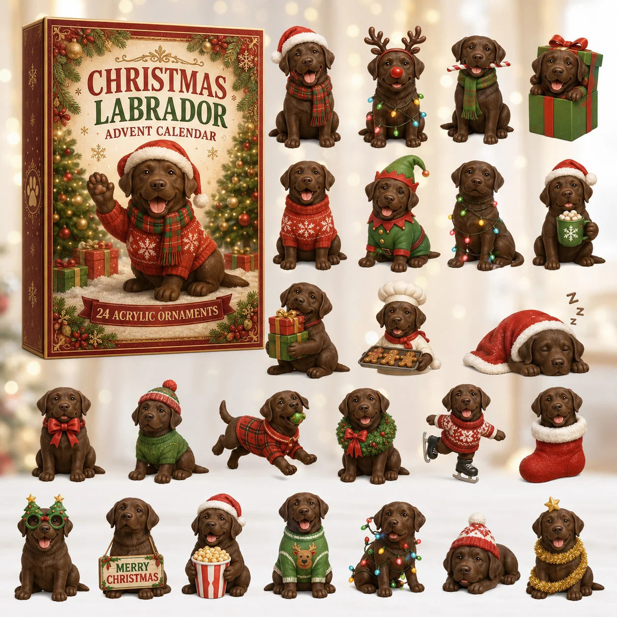 🎄2026 Mountain Forest Backpack Labrador Blind Box - 24-Day Festive Countdown, Acrylic Charms Blind Box - Gift For Dog Lovers