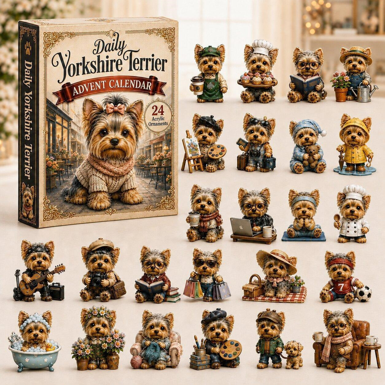 Yorkshire Terrier Advent Calendar – 24 Unique Yorkie Acrylic Ornaments & Daily Christmas Surprises