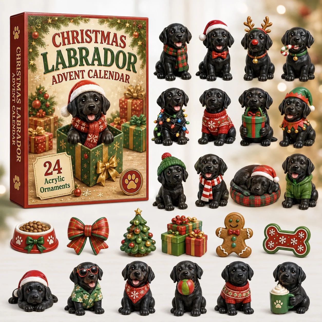 🎄2026 Mountain Forest Backpack Labrador Blind Box - 24-Day Festive Countdown, Acrylic Charms Blind Box - Gift For Dog Lovers
