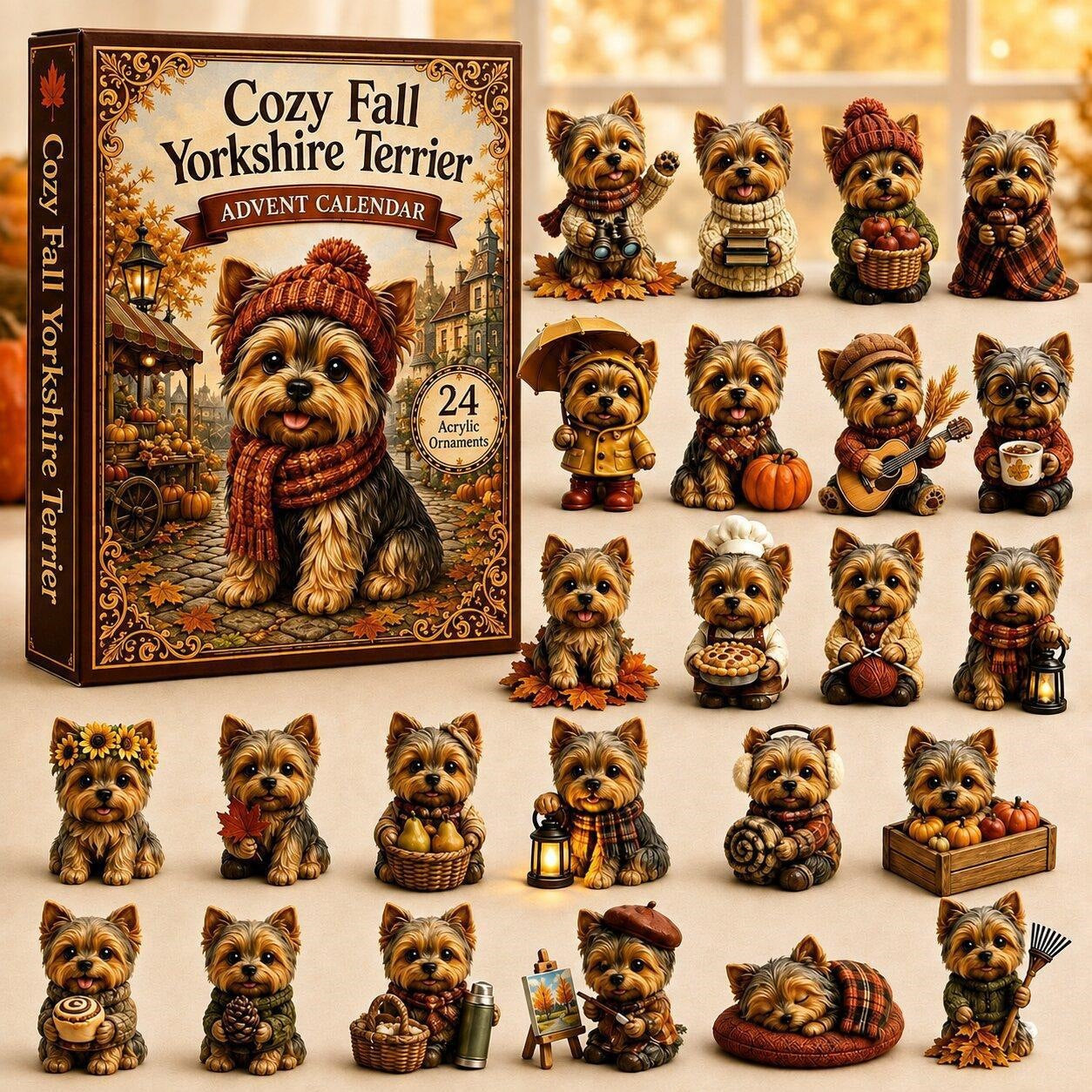 Yorkshire Terrier Advent Calendar – 24 Unique Yorkie Acrylic Ornaments & Daily Christmas Surprises