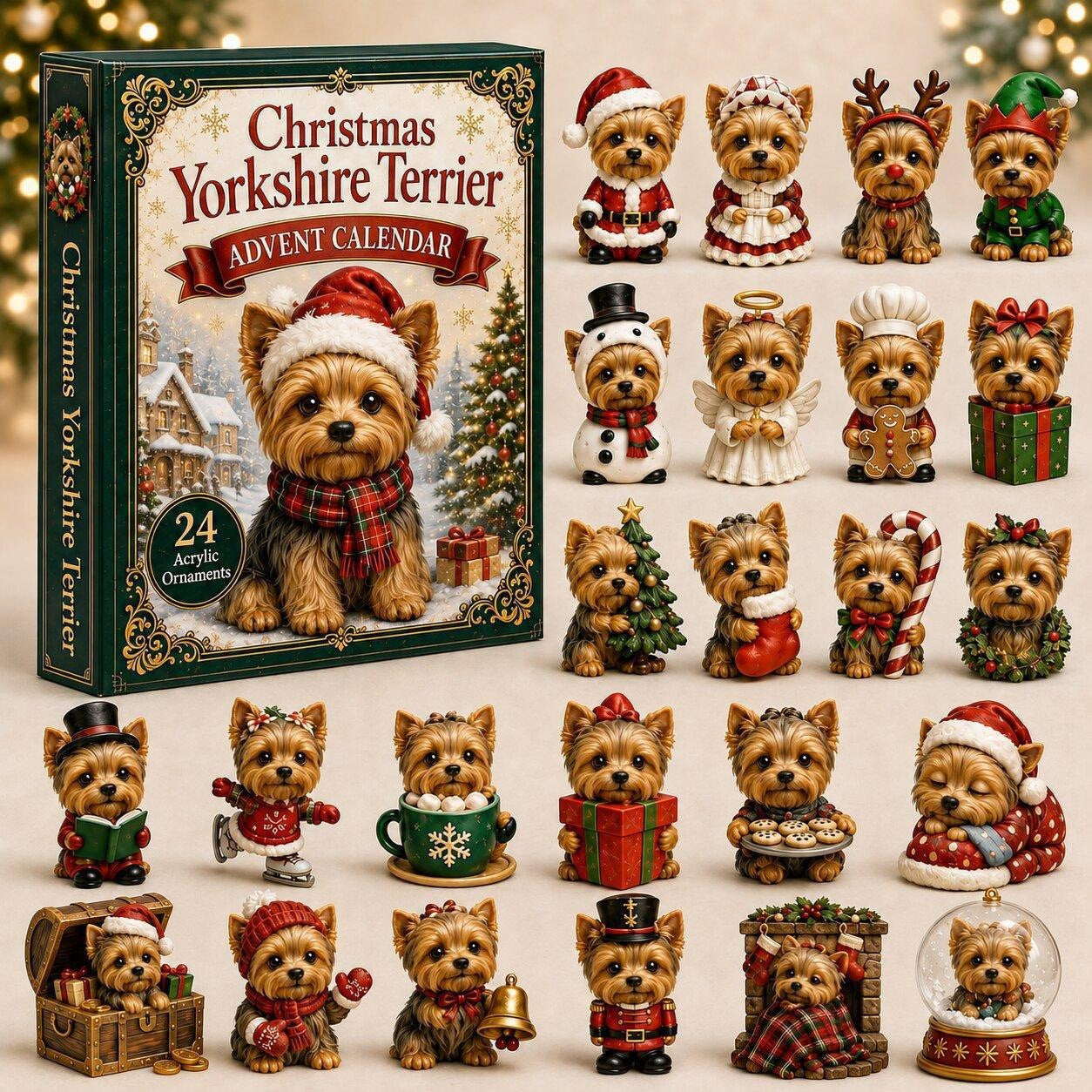 Yorkshire Terrier Advent Calendar – 24 Unique Yorkie Acrylic Ornaments & Daily Christmas Surprises