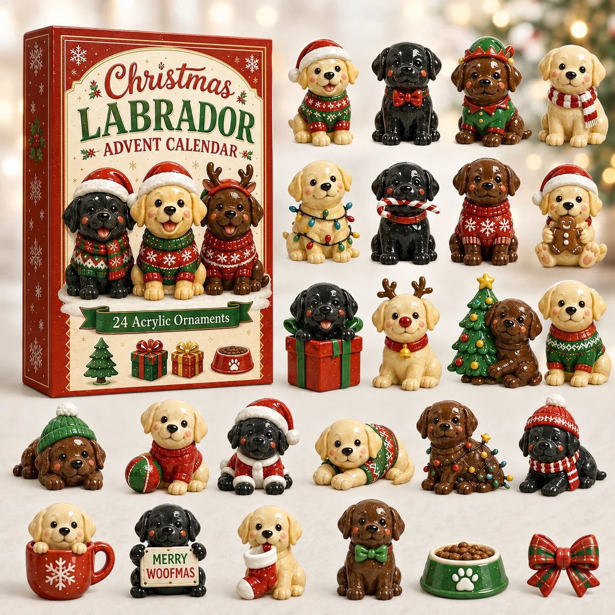 🎄2026 Mountain Forest Backpack Labrador Blind Box - 24-Day Festive Countdown, Acrylic Charms Blind Box - Gift For Dog Lovers