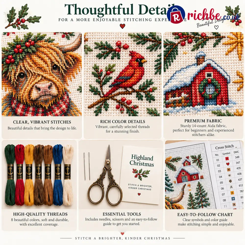 🎄 A Cozy Christmas – Animal Cross Stitch Kit