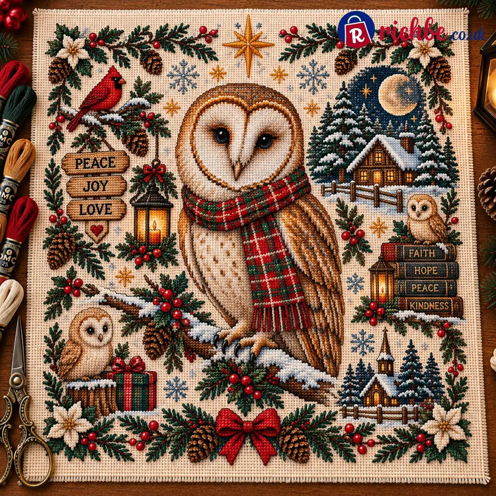 🎄 A Cozy Christmas – Animal Cross Stitch Kit - 🦉 Barn Owl