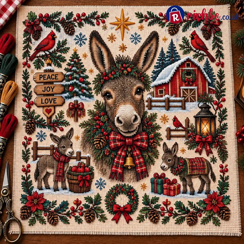 🎄 A Cozy Christmas – Animal Cross Stitch Kit - Christmas Donkey