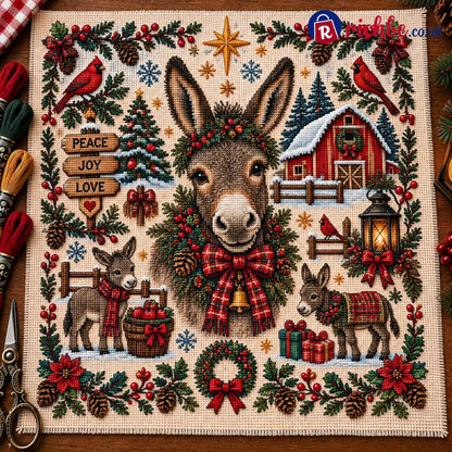 🎄 A Cozy Christmas – Animal Cross Stitch Kit - Christmas Donkey