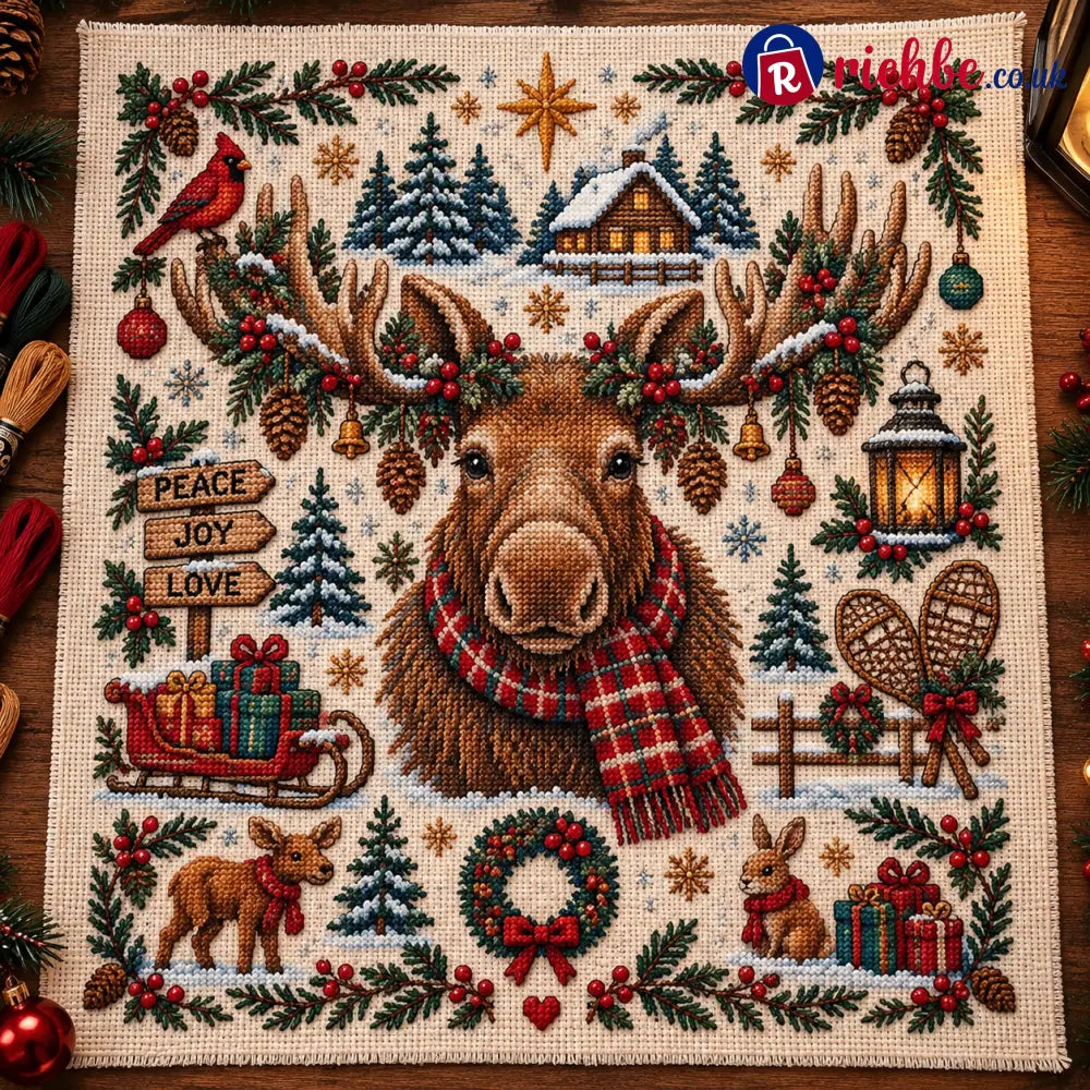 🎄 A Cozy Christmas – Animal Cross Stitch Kit - Moose