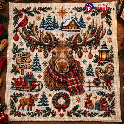 🎄 A Cozy Christmas – Animal Cross Stitch Kit - Moose
