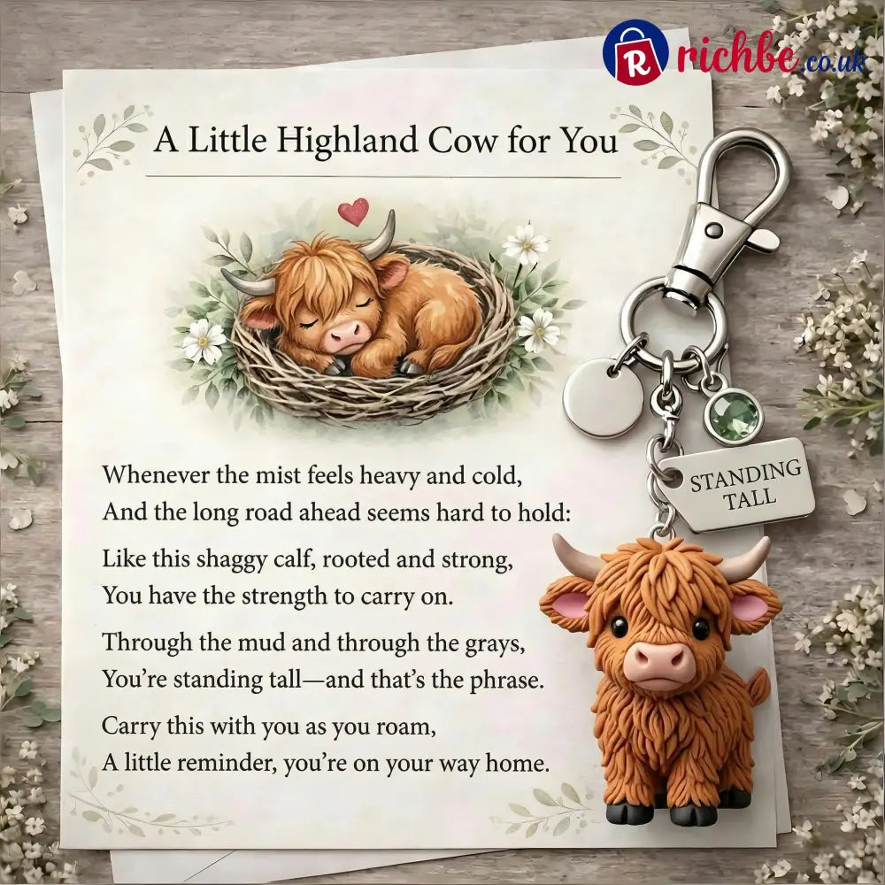 🐮A Little Highland Cow For You Keychain: Your Daily Reminder of Quiet Strength - B / January