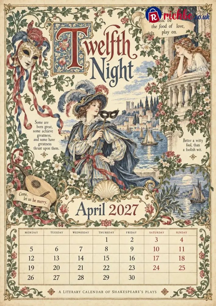 A Shakespearean Year 2027 – 12 Plays Through the Seasons | Vintage Illustrated Wall Calendar