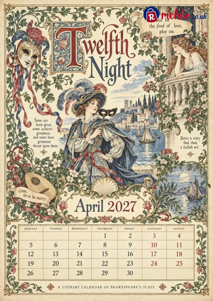 A Shakespearean Year 2027 – 12 Plays Through the Seasons | Vintage Illustrated Wall Calendar
