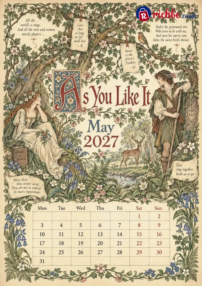 A Shakespearean Year 2027 – 12 Plays Through the Seasons | Vintage Illustrated Wall Calendar