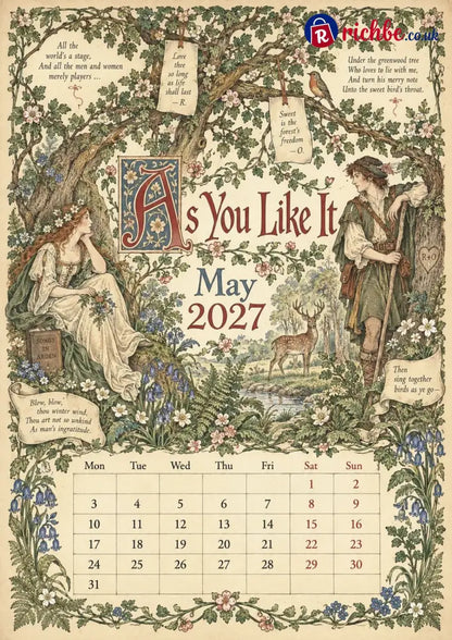 A Shakespearean Year 2027 – 12 Plays Through the Seasons | Vintage Illustrated Wall Calendar