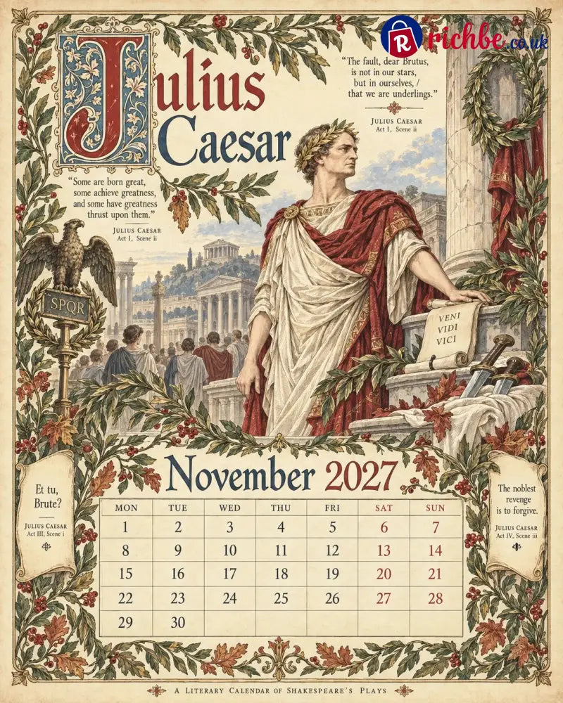 A Shakespearean Year 2027 – 12 Plays Through the Seasons | Vintage Illustrated Wall Calendar