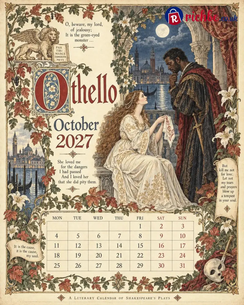A Shakespearean Year 2027 – 12 Plays Through the Seasons | Vintage Illustrated Wall Calendar