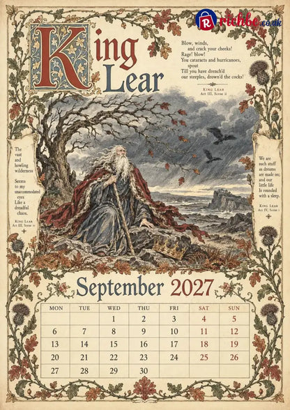 A Shakespearean Year 2027 – 12 Plays Through the Seasons | Vintage Illustrated Wall Calendar