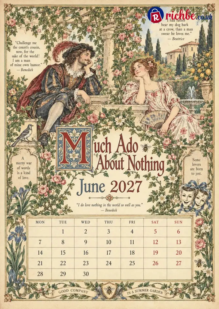 A Shakespearean Year 2027 – 12 Plays Through the Seasons | Vintage Illustrated Wall Calendar