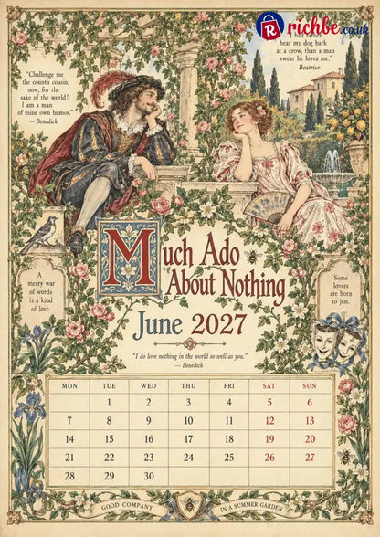 A Shakespearean Year 2027 – 12 Plays Through the Seasons | Vintage Illustrated Wall Calendar