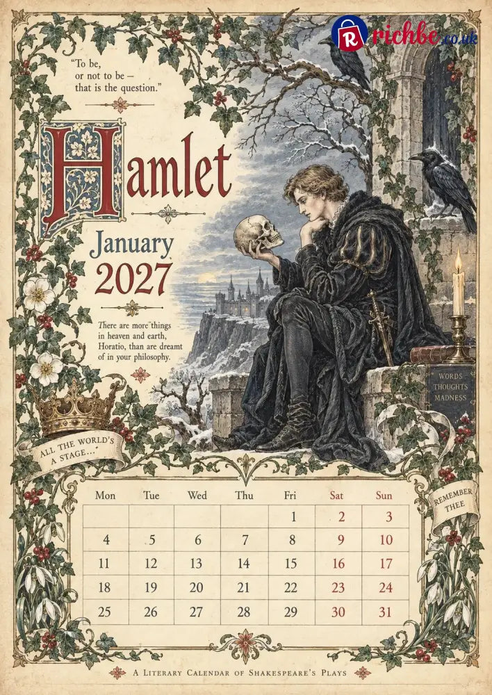 A Shakespearean Year 2027 – 12 Plays Through the Seasons | Vintage Illustrated Wall Calendar