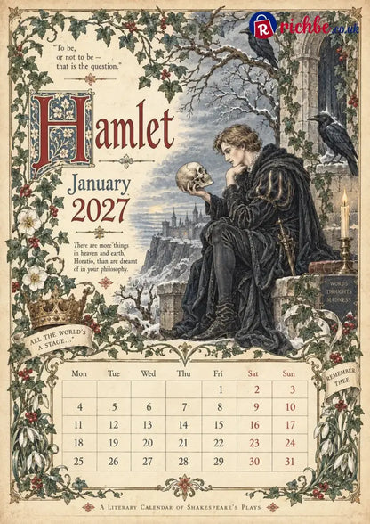 A Shakespearean Year 2027 – 12 Plays Through the Seasons | Vintage Illustrated Wall Calendar