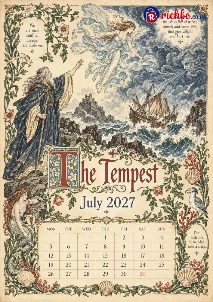 A Shakespearean Year 2027 – 12 Plays Through the Seasons | Vintage Illustrated Wall Calendar