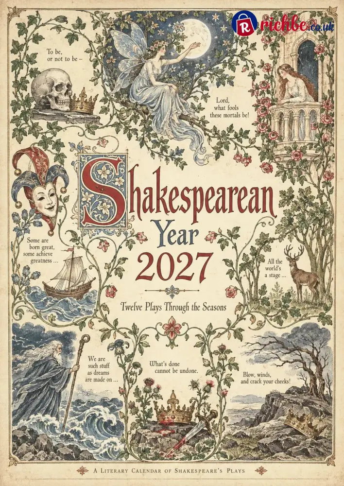 A Shakespearean Year 2027 – 12 Plays Through the Seasons | Vintage Illustrated Wall Calendar - Buy 1