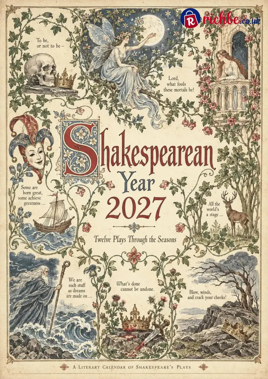 A Shakespearean Year 2027 – 12 Plays Through the Seasons | Vintage Illustrated Wall Calendar - Buy 1