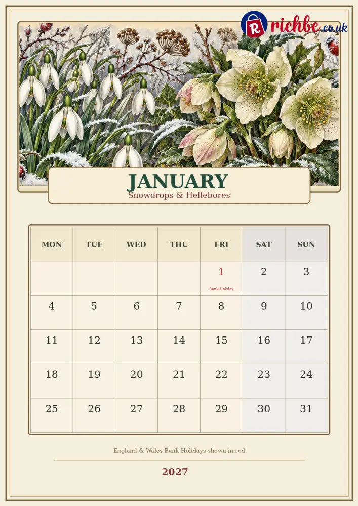 A Year in British Blooms 2027 Wall Calendar – Seasonal Flowers & Garden Beauty