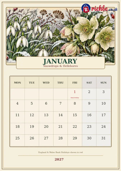 A Year in British Blooms 2027 Wall Calendar – Seasonal Flowers & Garden Beauty