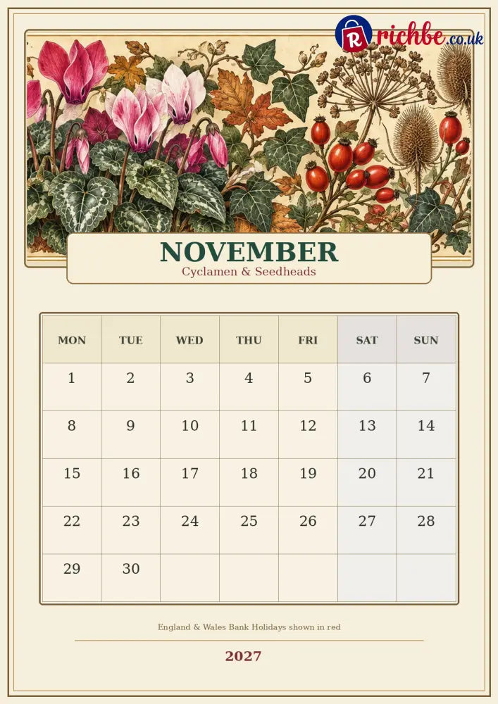 A Year in British Blooms 2027 Wall Calendar – Seasonal Flowers & Garden Beauty
