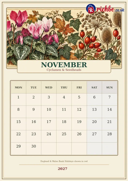 A Year in British Blooms 2027 Wall Calendar – Seasonal Flowers & Garden Beauty