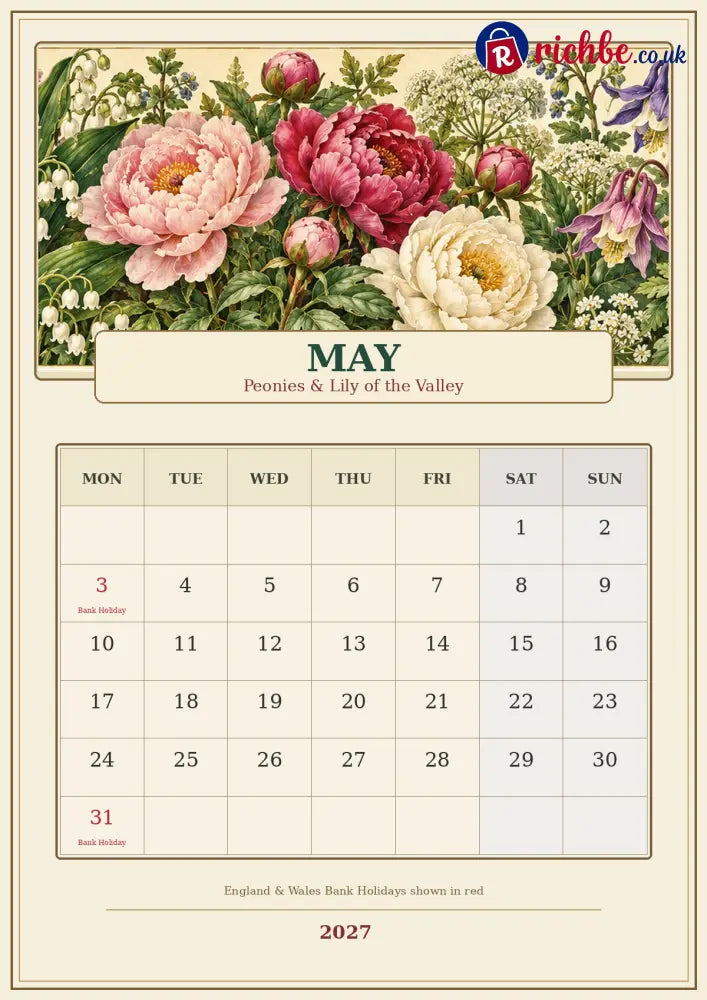 A Year in British Blooms 2027 Wall Calendar – Seasonal Flowers & Garden Beauty