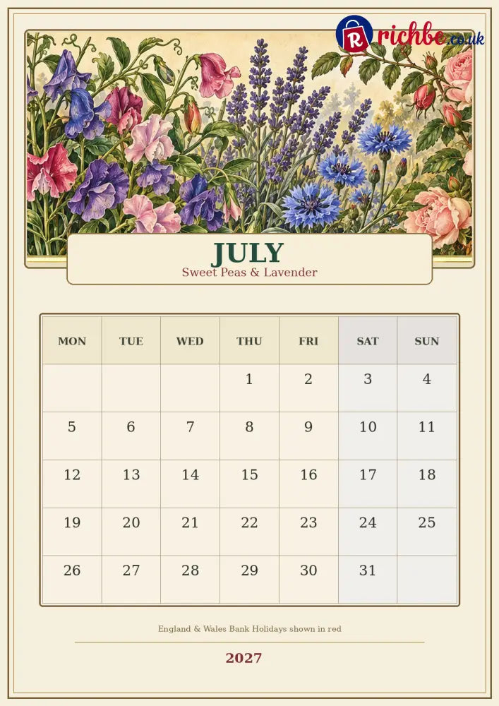 A Year in British Blooms 2027 Wall Calendar – Seasonal Flowers & Garden Beauty