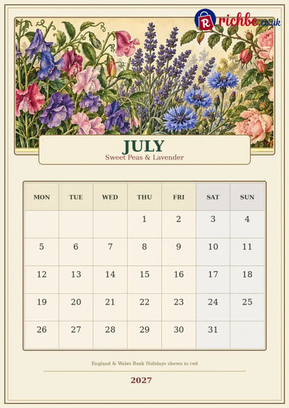 A Year in British Blooms 2027 Wall Calendar – Seasonal Flowers & Garden Beauty